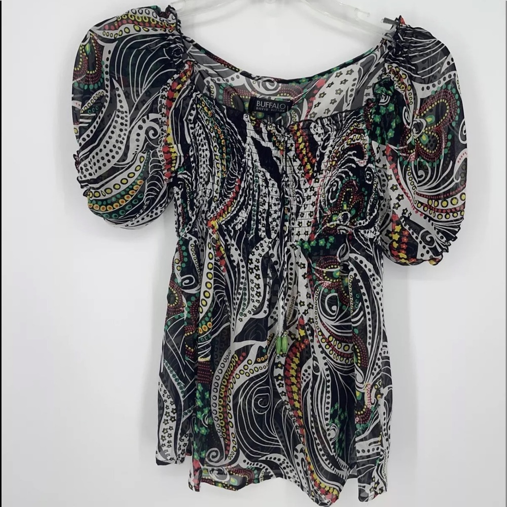 Buffalo David Bitton Silk Sheer Boho Paisley Tunic Blouse Size Medium NWT